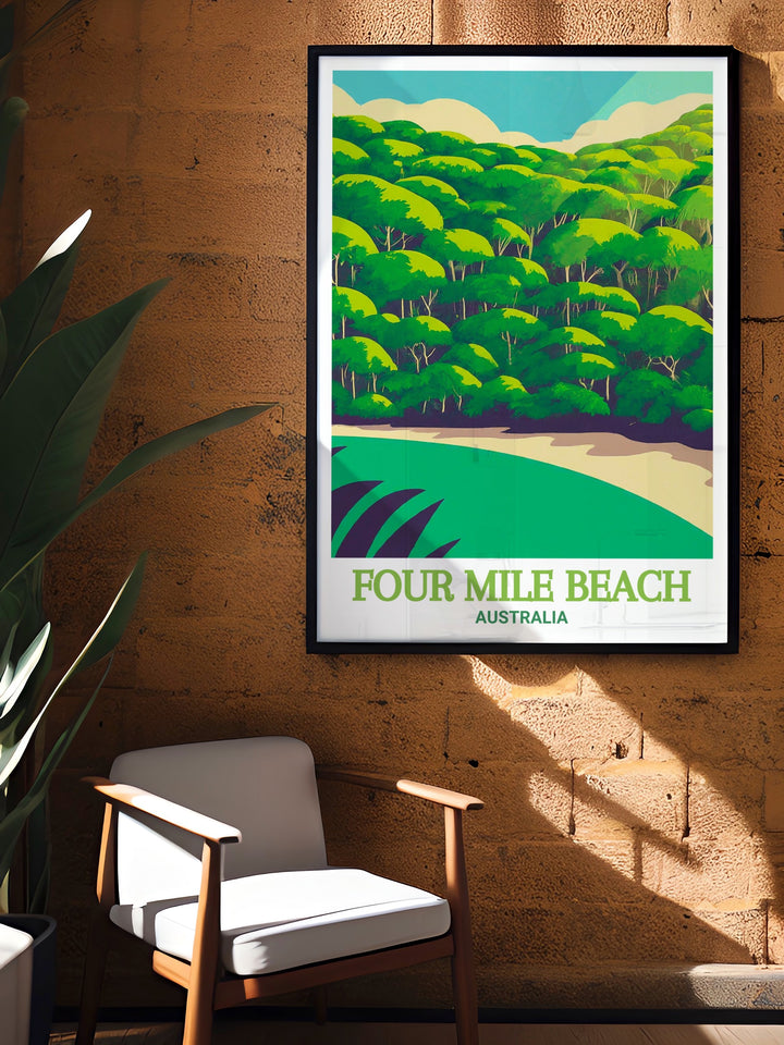 Australia travel poster of Four Mile Beach and Daintree Rainforest a perfect travel gift for nature lovers