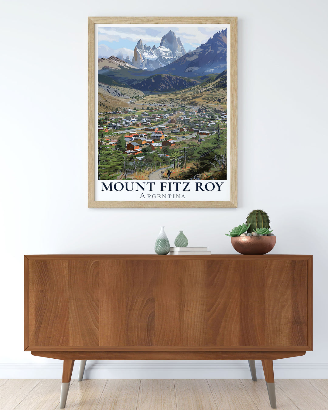 Framed Print of Mt Fitz Roy and El Chalten highlighting the stunning peaks of Patagonia perfect for any occasion and a thoughtful housewarming gift elegant and ready to be displayed on any wall