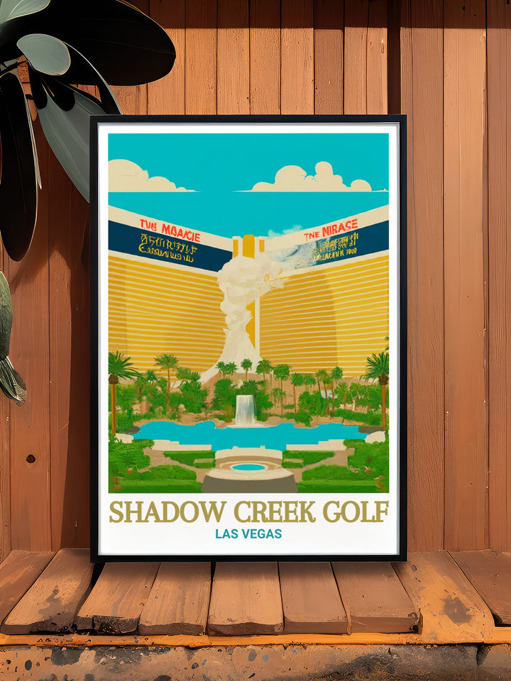 Custom Print of Shadow Creek Golf Course and The Mirage Hotel in Las Vegas, offering a personalized take on these beloved landmarks. The custom artwork allows you to showcase your love for golf and Vegas in a unique and stylish way. Whether for yourself or as a gift, this print captures the essence of Las Vegas luxury and sport.