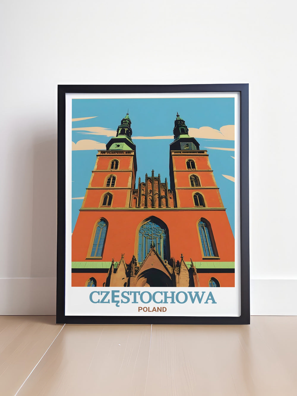 Our Cathedral of the Holy Family travel print showcases the Neo Gothic splendor of Częstochowas most famous church. This canvas art offers a stunning portrayal of Polands spiritual and architectural heritage, making it ideal for lovers of Polish culture and history.