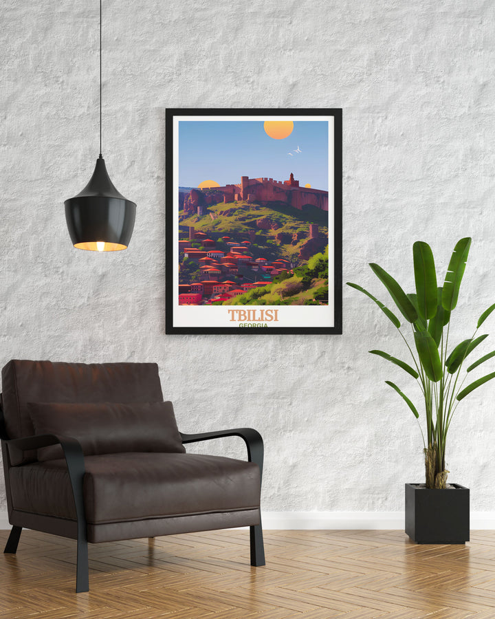 Tbilisi Wall Art featuring Narikala Fortress and a vintage city map makes for an elegant addition to your home decor. This artwork is perfect for anyone who loves the rich history and culture of Tbilisi making it a great gift for birthdays and anniversaries.