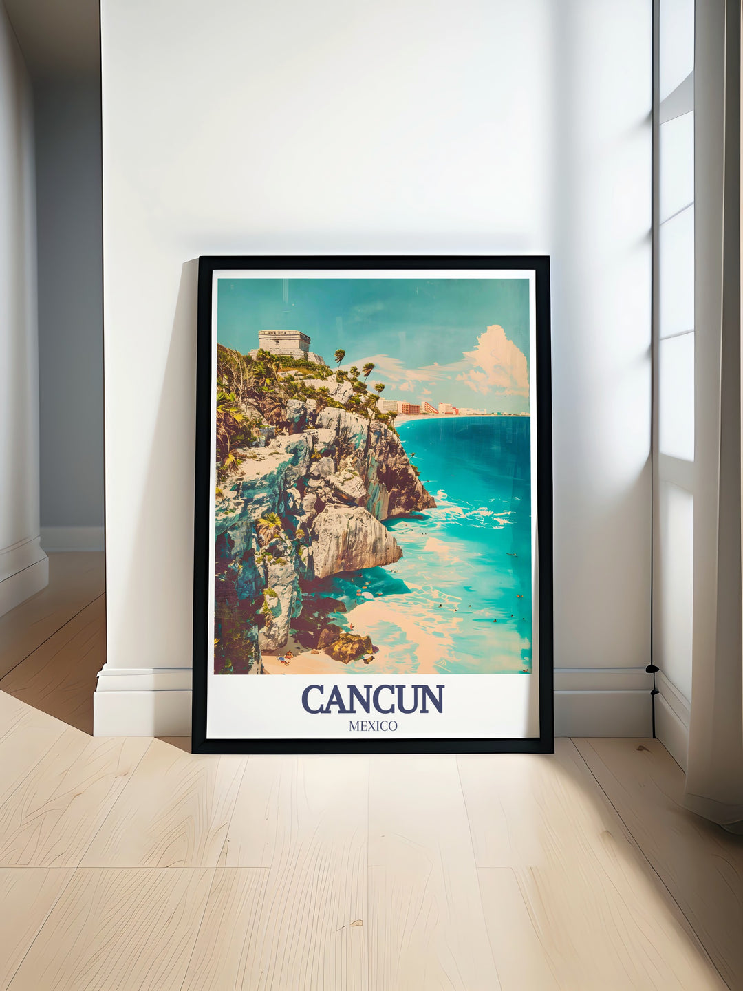 Cancun print featuring a detailed black and white city map ideal for elegant home decor and modern living spaces including the Mayan ruins of Tulum Yucatan peninsula capturing the vibrant culture and history of Cancun and Tulum in a stunning fine line print