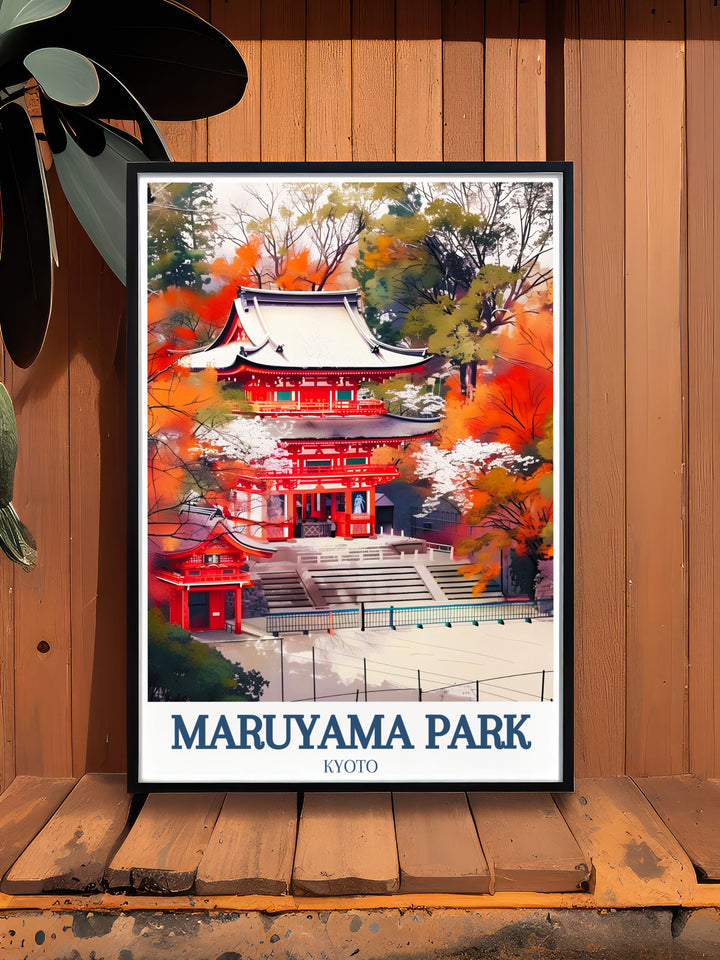 Beautifully detailed Kyoto Nishiromon gate Maruyama Park art print with cherry blossoms ideal for adding elegance to any living space a perfect travel poster for those who love Japan and a thoughtful gift for friends and family who appreciate fine art