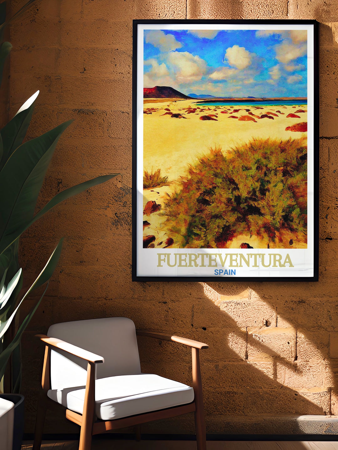 Bring the beauty of Fuerteventuras Corralejo Natural Park into your home with this travel print. Featuring the stunning desert like dunes and Atlantic coastline, this wall decor celebrates the serene landscapes of the Canary Islands.