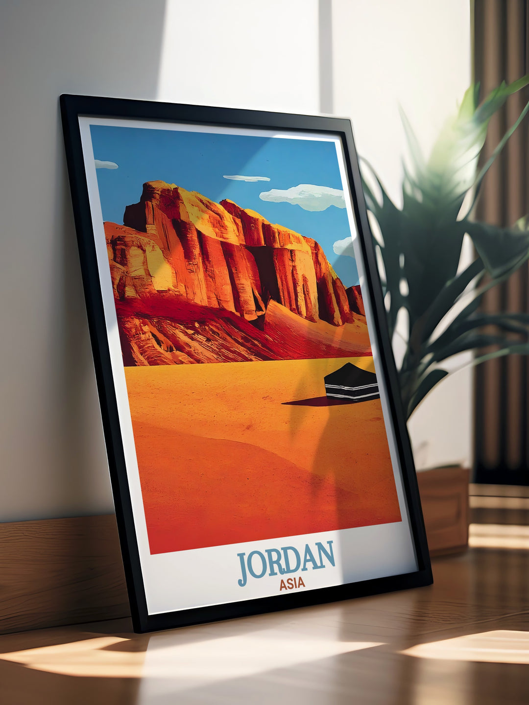 This Jordan poster print captures the stunning beauty of Wadi Rums red sand desert and the lively streets of Amman, showcasing two of Jordans most iconic locations. Perfect for travel enthusiasts, this print brings the Middle Easts natural and cultural wonders into your home.