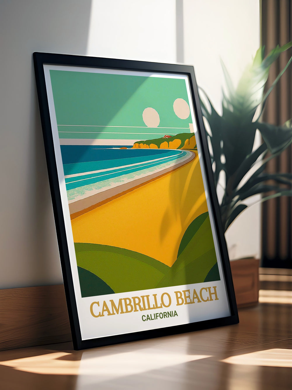 Bring the charm of California into your home with this Cambrillo Beach poster. This California artwork showcases the tranquil beauty of Cambrillo Beach offering a perfect wall decor option that elevates your living space with a touch of coastal elegance.