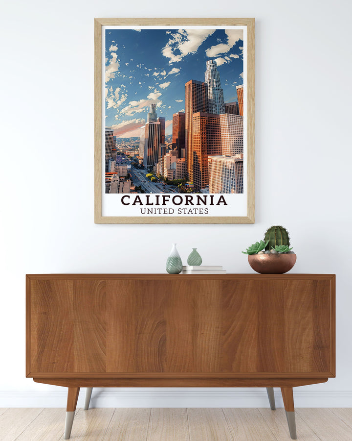 Vintage Los Angeles prints highlighting the beauty and allure of Californias iconic city detailed and colorful artwork perfect for enhancing home or office decor an ideal gift for travel lovers and admirers of Los Angeles