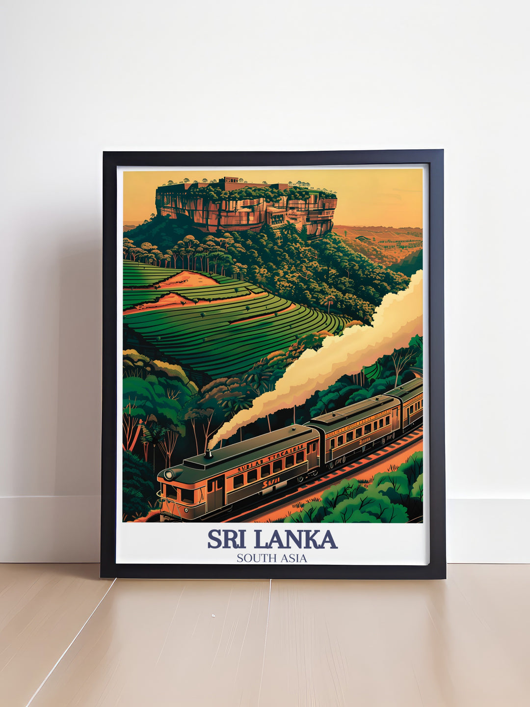 Our framed art print highlights the majesty of Sigiriya Rock Fortress, one of Sri Lankas most famous landmarks. The artwork combines the grandeur of this ancient site with the lush landscapes that surround it, making it a perfect piece for history enthusiasts and travelers alike.