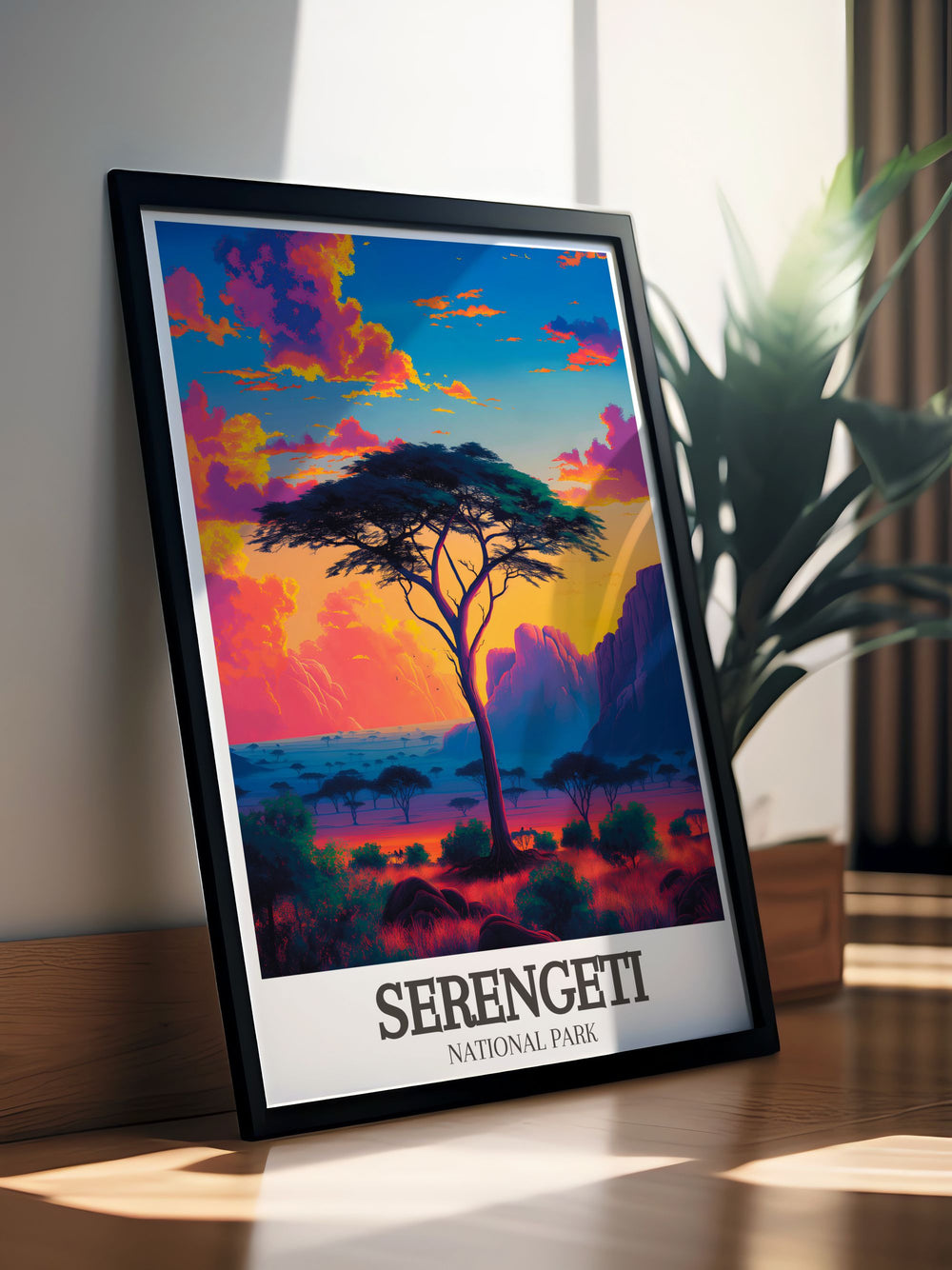 Stunning Serengeti wall art featuring Acacia tree savanna scene capturing the essence of Africa safari art ideal for nature and adventure enthusiasts