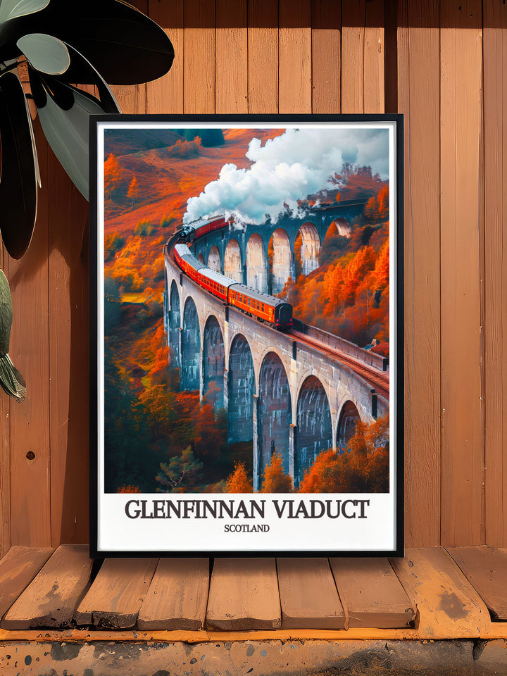 Custom print of the Glenfinnan Viaduct in Scotland, illustrating its historical significance and stunning scenery, ideal for those who appreciate the blend of history and natural beauty.