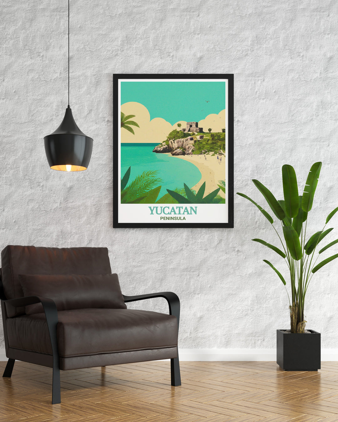 This Yucatan travel print captures the iconic Tulum ruins, offering a stunning view of the ancient structures set along the Caribbean coast. Perfect for decorating your home or office with a touch of Mexican history, this print also serves as a beautiful conversation starter for those who appreciate both history and the great outdoors.