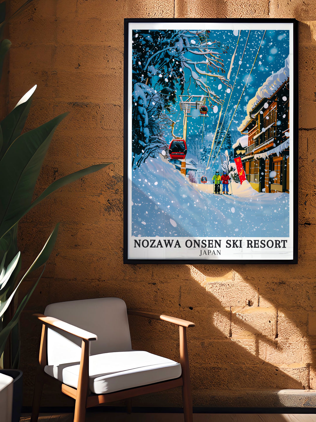 Nozawa Onsen Vintage Poster captures the nostalgic charm of Japans ski culture, with a classic design that evokes the golden age of winter sports. This print is perfect for those who love the retro aesthetic of mid century travel posters, combined with the unique beauty of Nozawa Onsen.