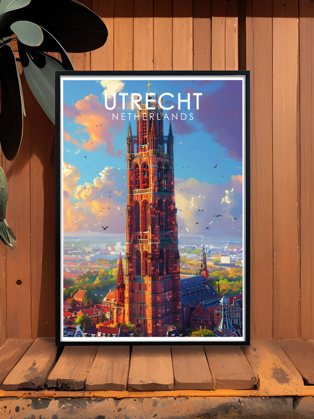 Utrechts Dom Tower comes to life in this travel poster, offering a glimpse into the citys rich cultural heritage. This print makes a thoughtful gift for travelers and history enthusiasts.