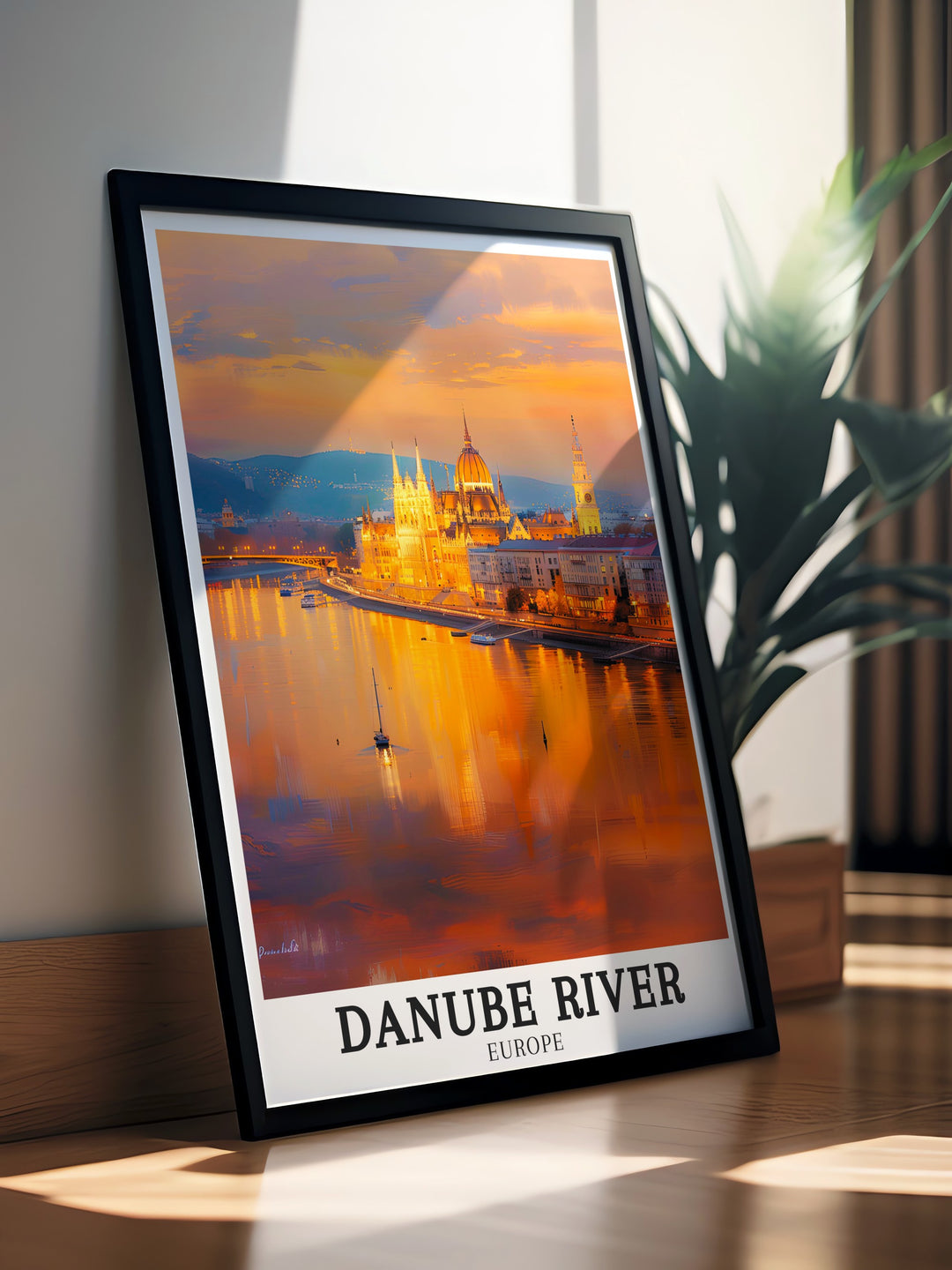 Hungarian Parliament Building Budapest is the focal point of this stunning Danube River art print. Perfect for adding elegance to any room, this artwork is a great travel gift for those who love Budapest and European architecture.