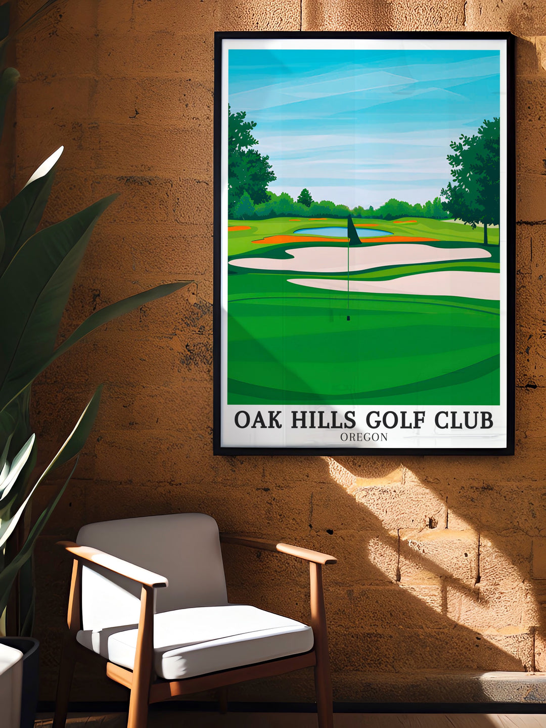 Experience the charm of Sutherlins Oak Hills Golf Club through this travel print. Featuring the renowned 18 hole course, this artwork showcases the serene beauty of the landscape, making it an excellent gift or decor piece for golf lovers and outdoor enthusiasts.