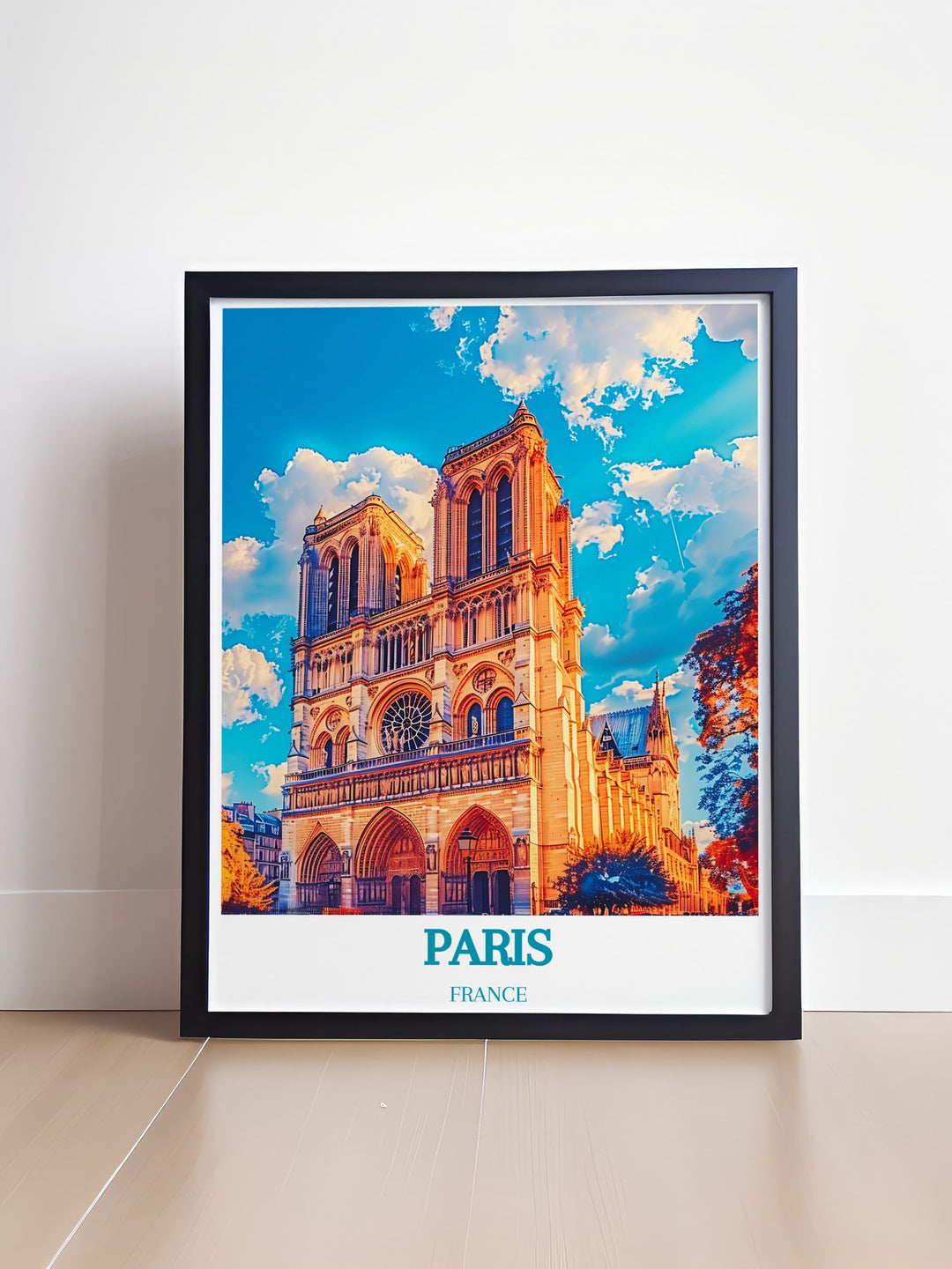 Notre Dame Cathedral Framed Print in vibrant colors reflecting the grandeur of Paris. This Colorful Wall Art makes a sophisticated statement in any room and is an ideal gift for friends.