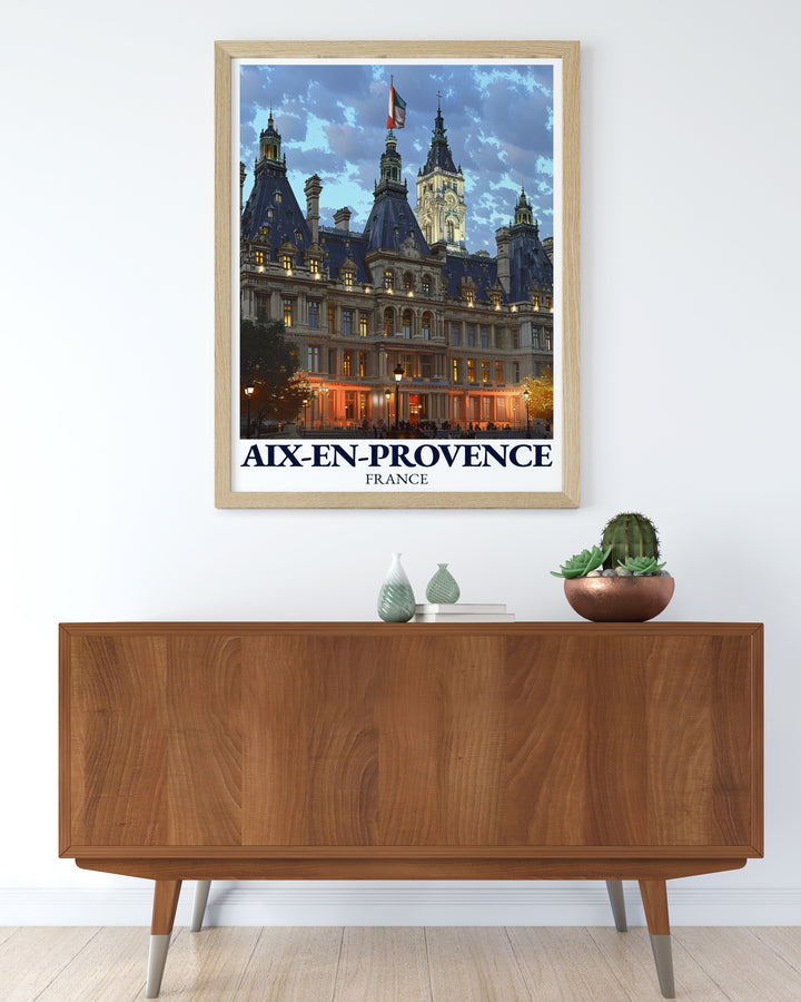 Aix en Provences Hôtel de Ville is a beacon of French heritage, and this travel print celebrates its grandeur. Whether for yourself or as a gift, this artwork brings the charm of Provence into any room, highlighting the regions rich history and architectural beauty.