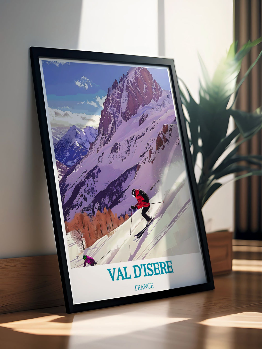Discover the breathtaking beauty of Val dIsere with this travel poster, featuring the iconic La Face de Bellevarde ski run.