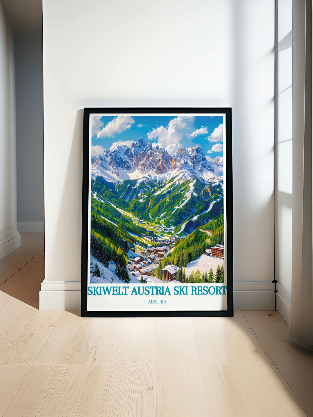 Discover the beauty of Ellmau with this SkiWelt Austria Ski Resort Poster Print featuring a vintage design perfect for winter enthusiasts and alpine art lovers. Elevate your home with modern Ellmau decor that brings the charm of the Alps to your living space.