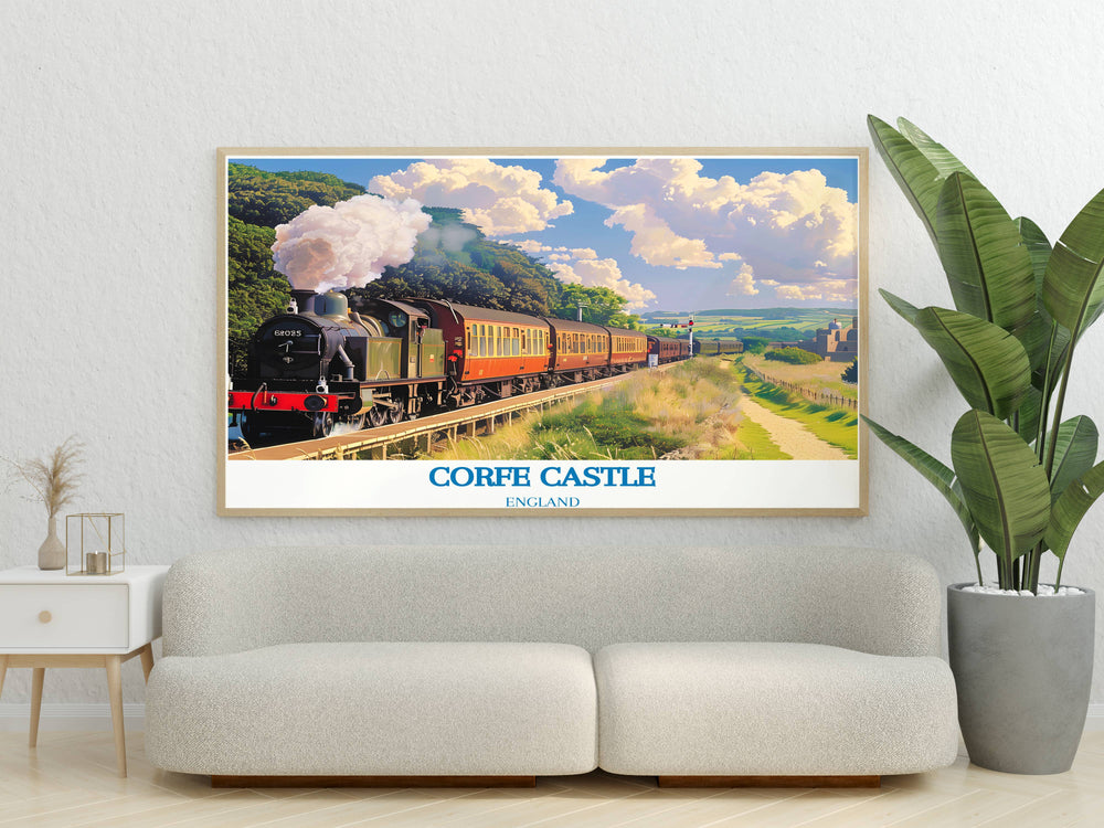 Stunning Swanage Railway print showcasing the iconic train and lush landscape ideal for enhancing UK wall decor