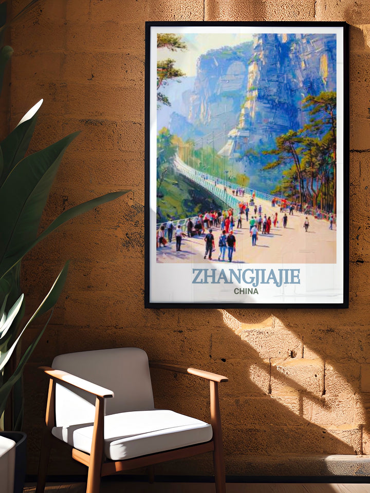 High quality art print of the Glass Bridge of Zhangjiajie Grand Canyon featuring Zhangjiajie Mountain a beautiful piece of China travel art for your living space