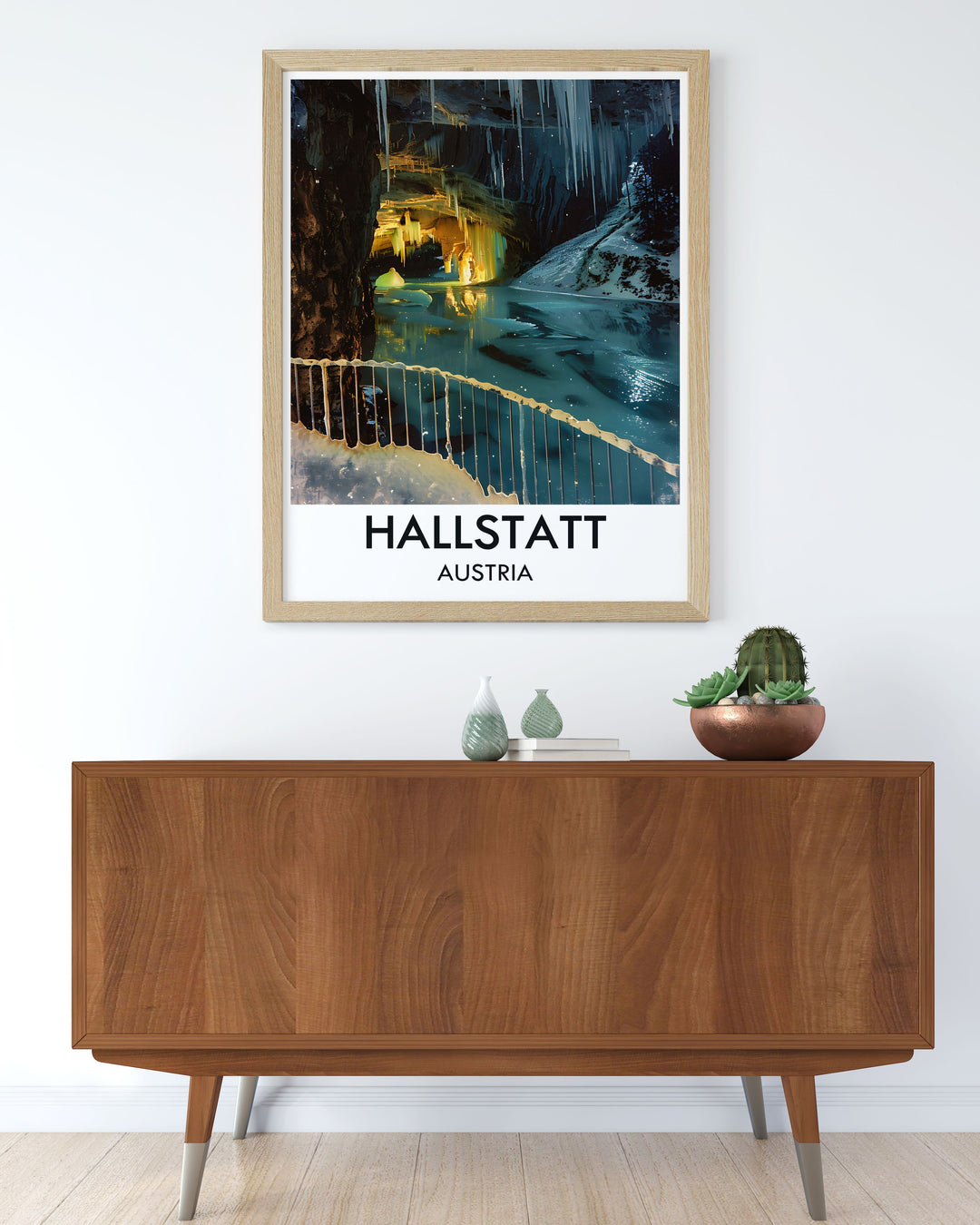 An intricate depiction of Hallstatt, this art print showcases the villages historic charm and the stunning backdrop of the Dachstein Alps, perfect for bringing a touch of Austria into your living space.