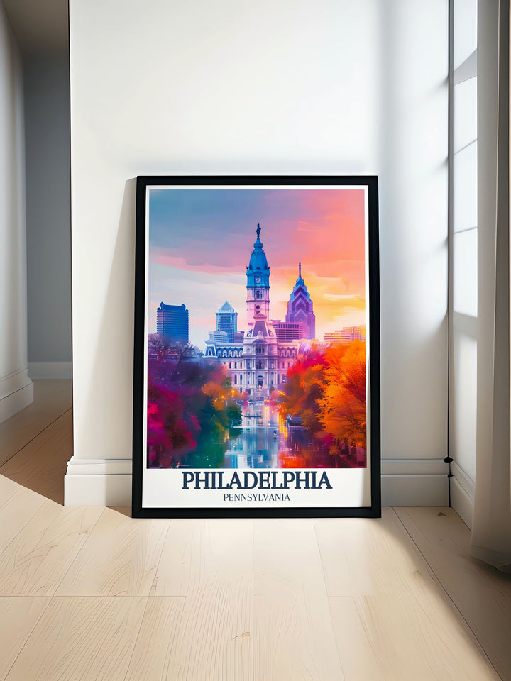 Philadelphia print showcasing the vibrant history of Independence National Historical Park Franklin Institute and City Hall perfect for home decor and travel enthusiasts who appreciate Pennsylvania artwork and travel prints