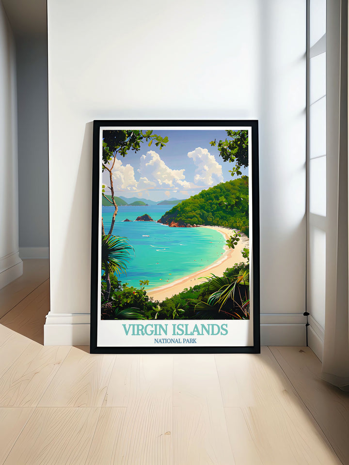 Stunning print of Trunk Bay in the US Virgin Islands showcasing pristine beaches and crystal clear waters perfect for modern home decor and elegant wall art