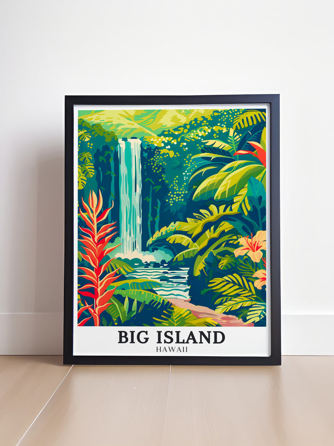 Elevate your living space with this beautiful Big Island art print showcasing Akaka Falls at Akaka Falls State Park. A must have piece of Hawaii art decor that brings the tranquil beauty of Hawaii into your home.