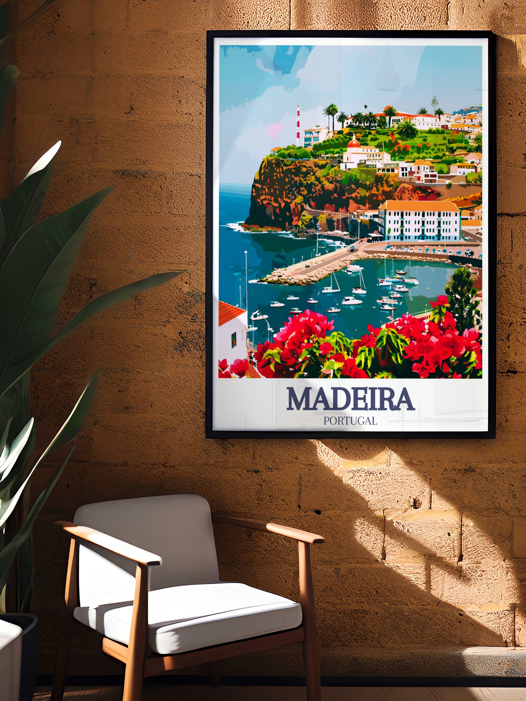 This Madeira travel poster showcases both the iconic Madeira Island landscape and the bustling Funchal Marina. Ideal for lovers of Portugal, this wall art combines the beauty of nature with the energy of the marina, bringing a piece of Madeira into your home.