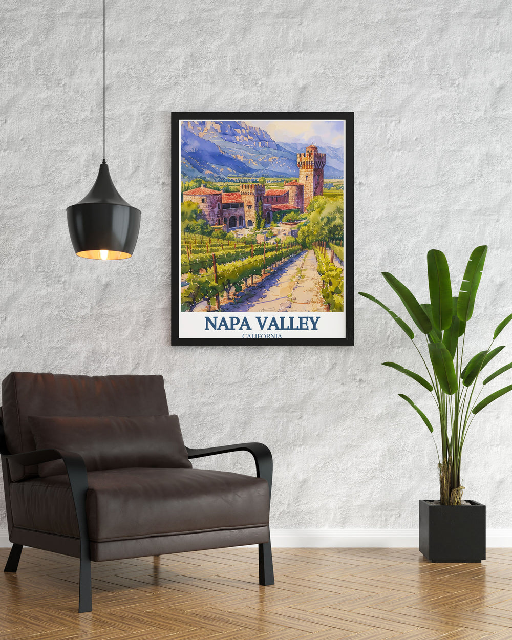 Captivating Napa Valley Wall Art featuring the iconic Castello di Amorosa nestled among the Mayacamas and Vaca mountain ranges an elegant addition to any living room or office space