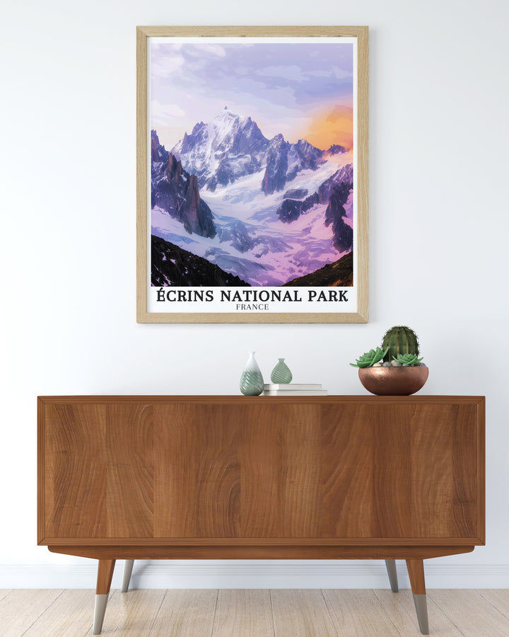 France Travel Print of Ecrins National Park highlighting Combe du Vallon du Fangeas and La Grave glaciers ideal for enhancing modern and classic interiors