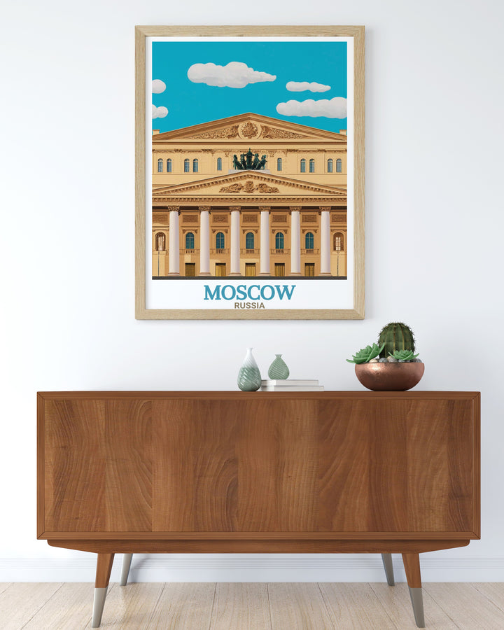 Vintage Bolshoi Theatre poster offering a glimpse into the cultural heritage of Moscow a unique piece of Russia artwork that makes a thoughtful gift for friends and family who appreciate fine art and travel.