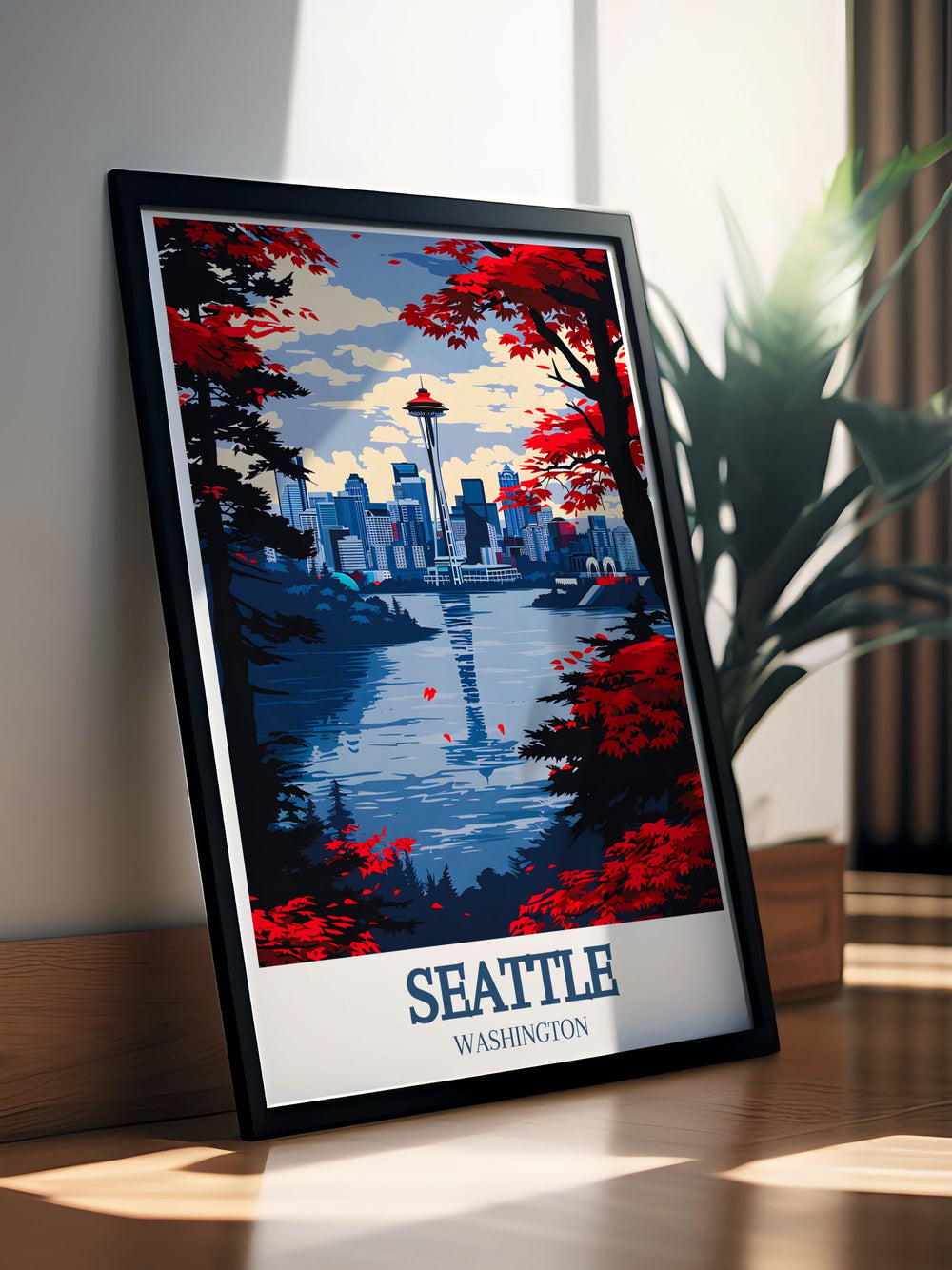 Featuring the Seattle skyline, this poster showcases the stunning mix of modern skyscrapers and historic landmarks that define this iconic city, offering a glimpse into the architectural beauty of Seattle.