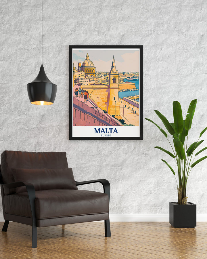 Malta print capturing St Pauls Cathedral and Valletta Walls ideal for perfect wall decor and elegant home decor transform your living space with this stunning piece of Malta artwork showcasing vibrant colors and breathtaking landmarks