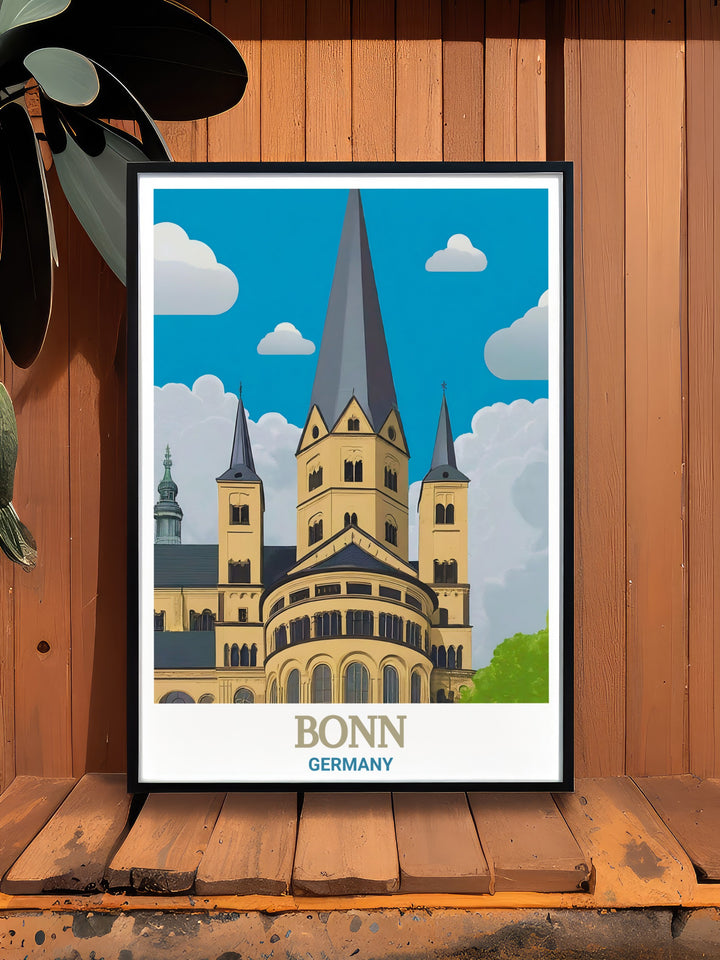 Germany canvas art captures the essence of Bonns cityscape, with the majestic Bonn Minster rising above. This travel print brings the historic charm of Germany into any room, making it a wonderful addition to your wall decor.