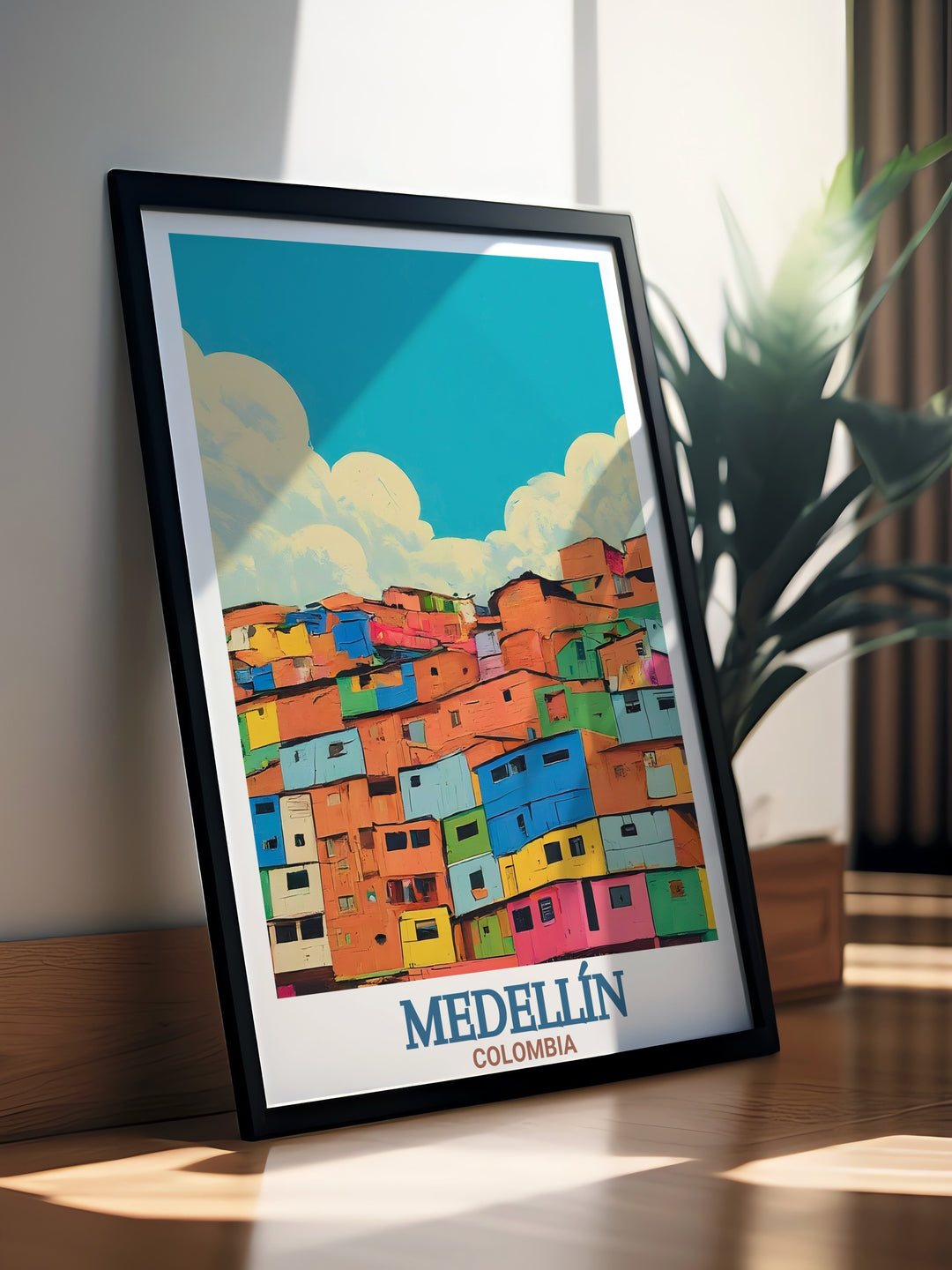 Our Medellín Poster features a unique view of the citys famous Comuna 13 district, with its colorful murals and urban art. A must have for lovers of urban culture and travel, this print brings the essence of Medellín into your home.