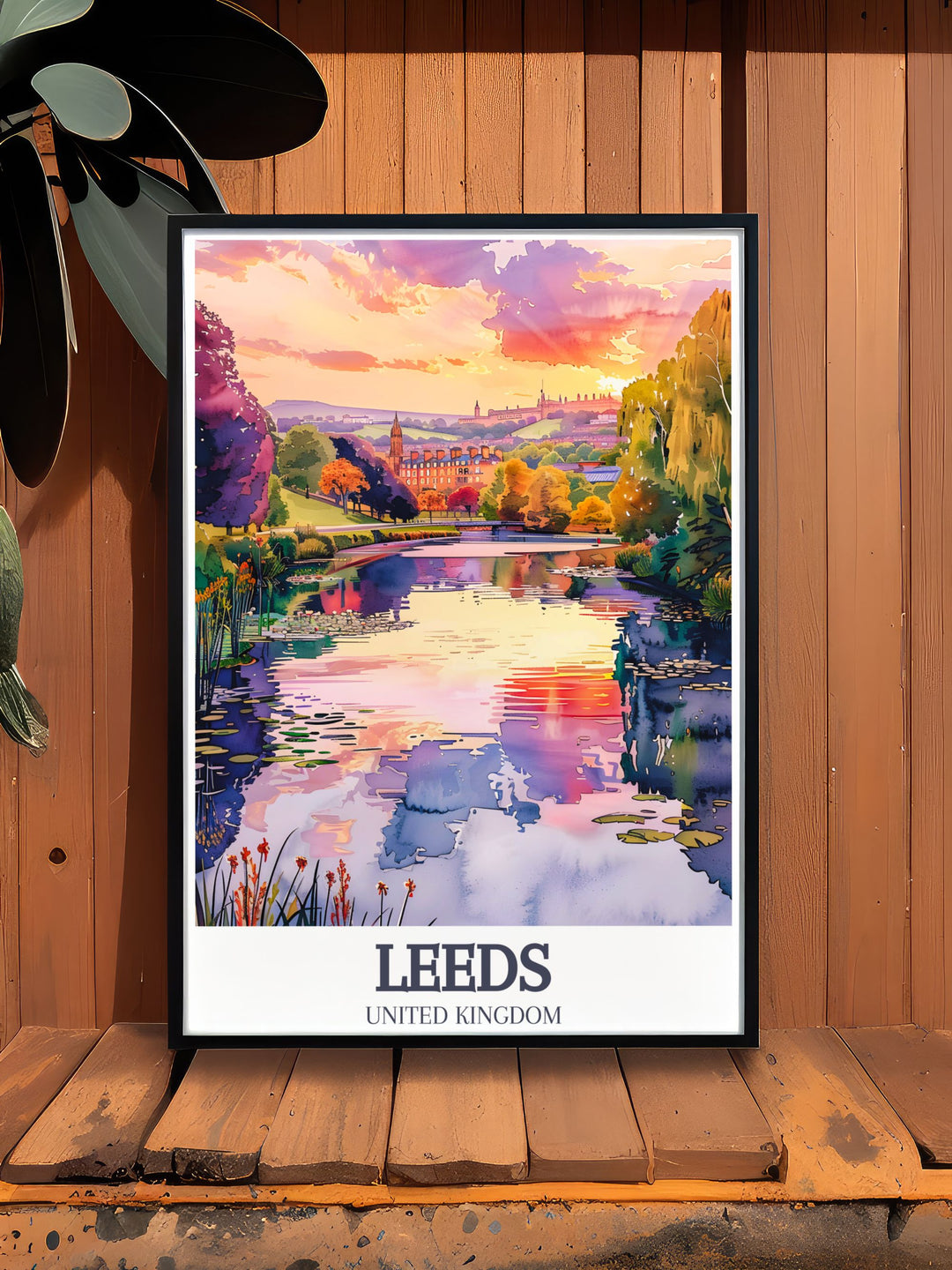 Stunning Roundhay Park and Waterloo Lake print that showcases the picturesque landscape of Leeds. This England wall art is perfect for any room and makes a wonderful gift for those who love Roundhay Park and its serene environment.