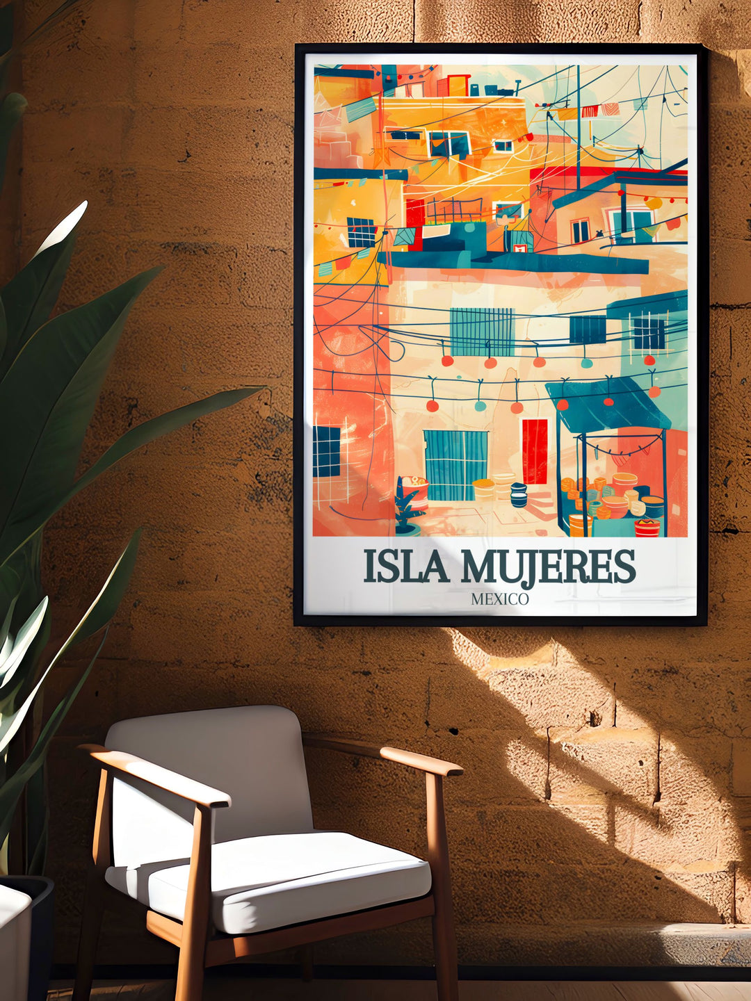 Beautiful Isla Mujeres street map art print highlighting Centro, Avenida Rueda Medina perfect for creating a modern and chic ambiance in your home decor.