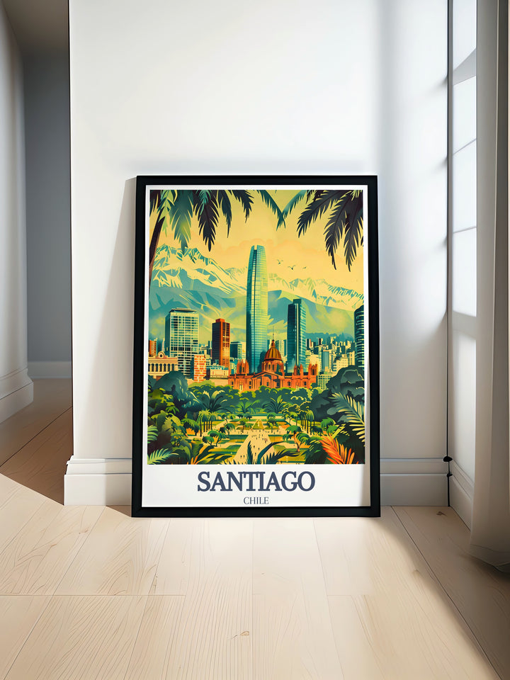 A stunning Spain wall art featuring Cerro San Cristobal and Plaza de Armas this Santiago poster print brings the beauty of Spain into your home Perfect for adding an elegant touch to any living space with rich colors and detailed artwork