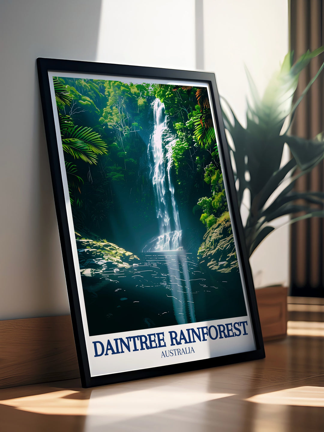 Spring Creek Falls Poster Print features the beautiful cascading waters of one of Australias most scenic spots, along with the rich landscapes of Daintree Rainforest and Mowbray Valley. This travel print is perfect for nature lovers and adventure enthusiasts.