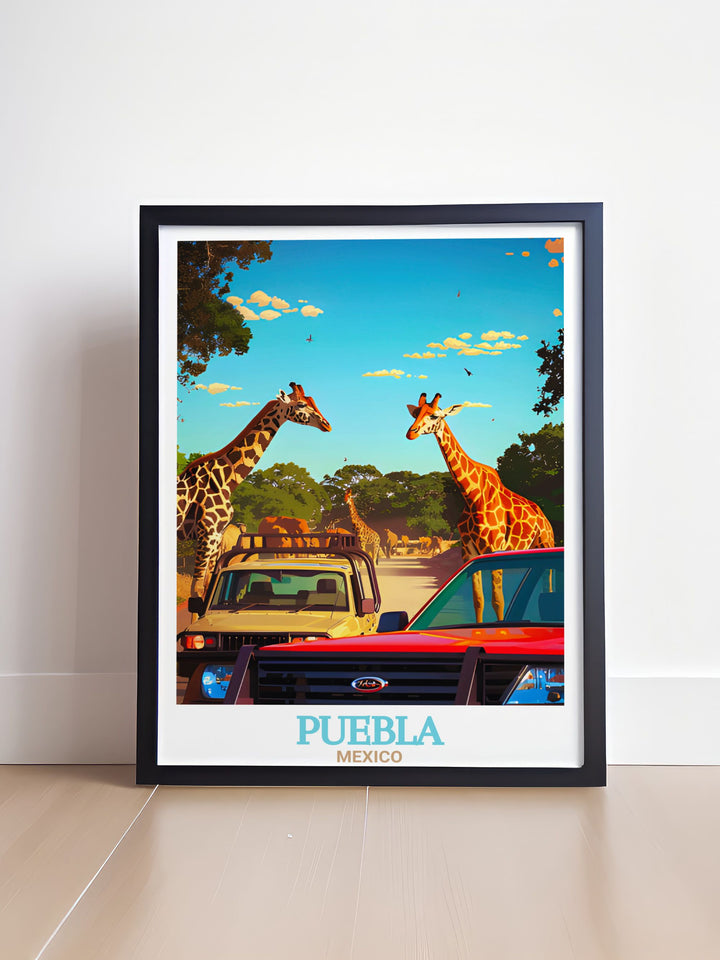 Puebla City Map offering a detailed representation of the historic city Africam Safari Perfect Wall Decor capturing the beauty of wildlife in modern art form ideal for travel lovers and anyone looking to add a unique touch to their decor