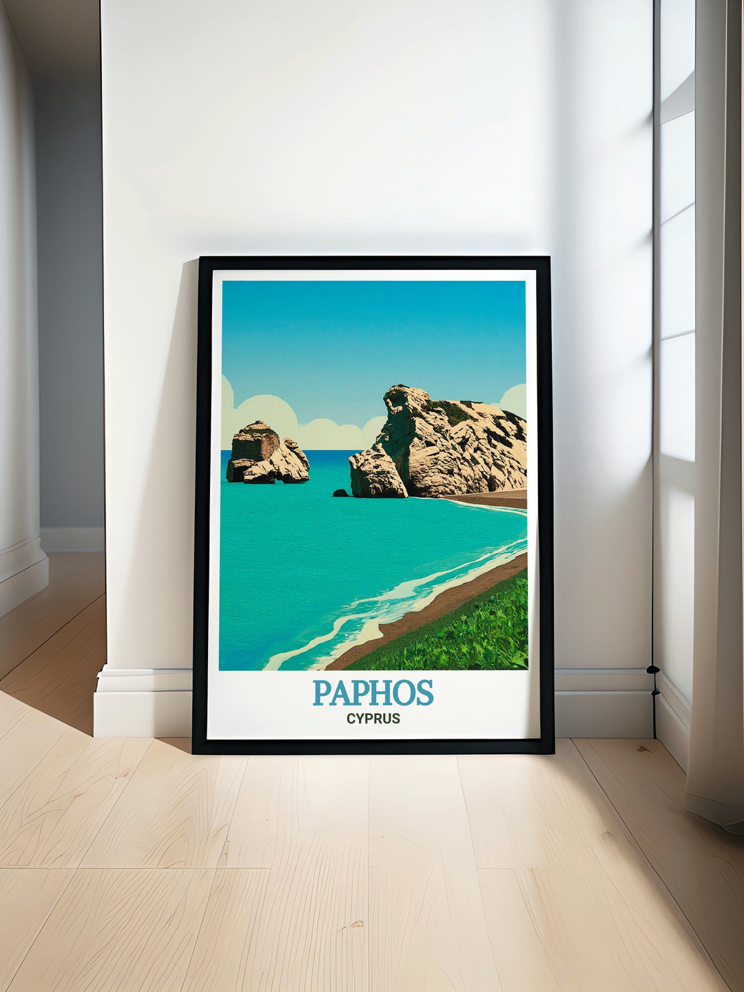 Step into the world of ancient myths with this vintage poster of Aphrodites Rock, capturing the romance and beauty of Cyprus. The retro inspired design and muted tones evoke a sense of nostalgia for the islands timeless stories and natural wonders.