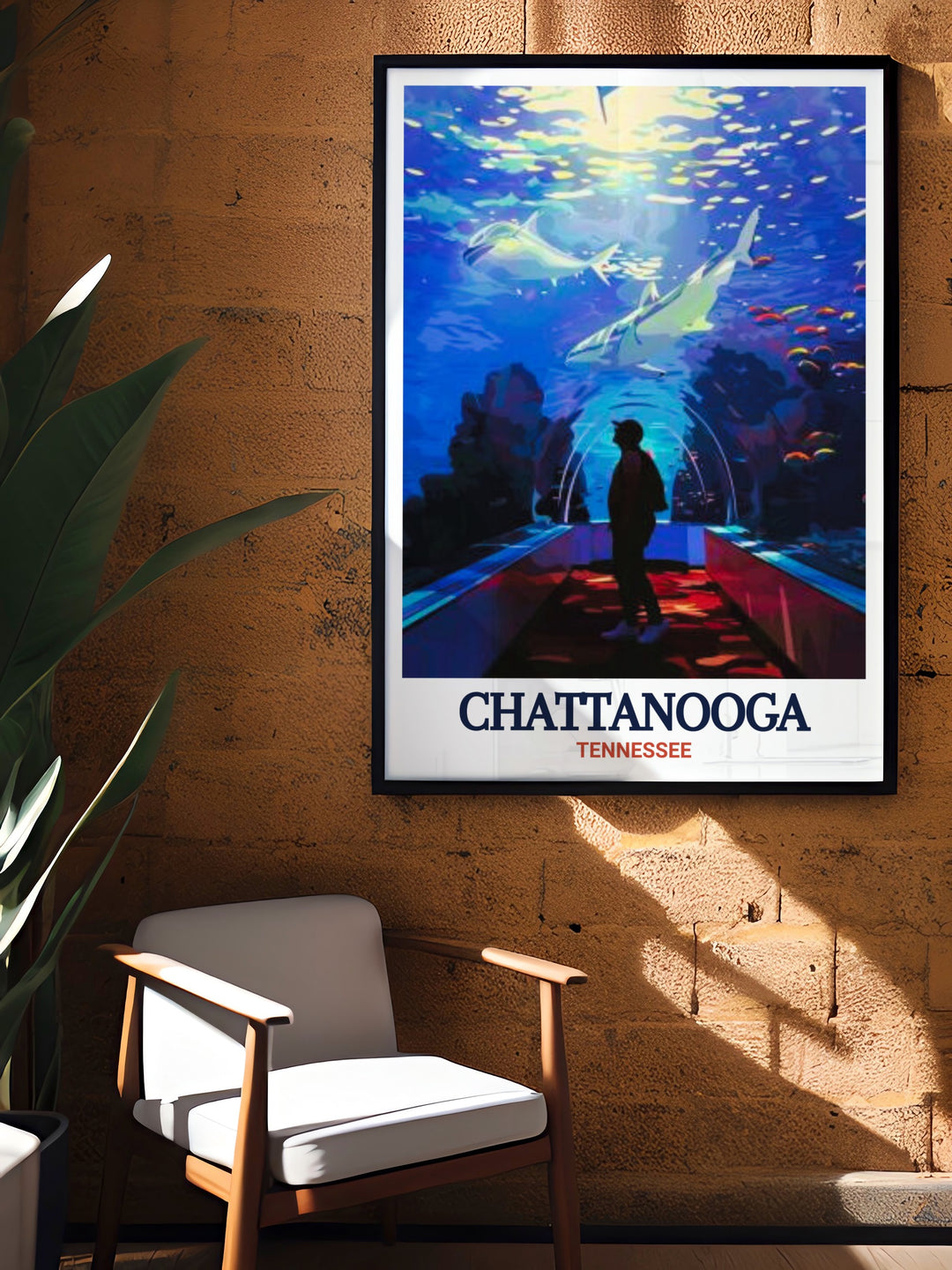 Elegant Chattanooga Art Print with Tennessee Aquarium beautifully illustrated in black and white this matted art piece offers a fine line depiction of the citys iconic locations perfect for art enthusiasts looking to bring a piece of Chattanooga into their home