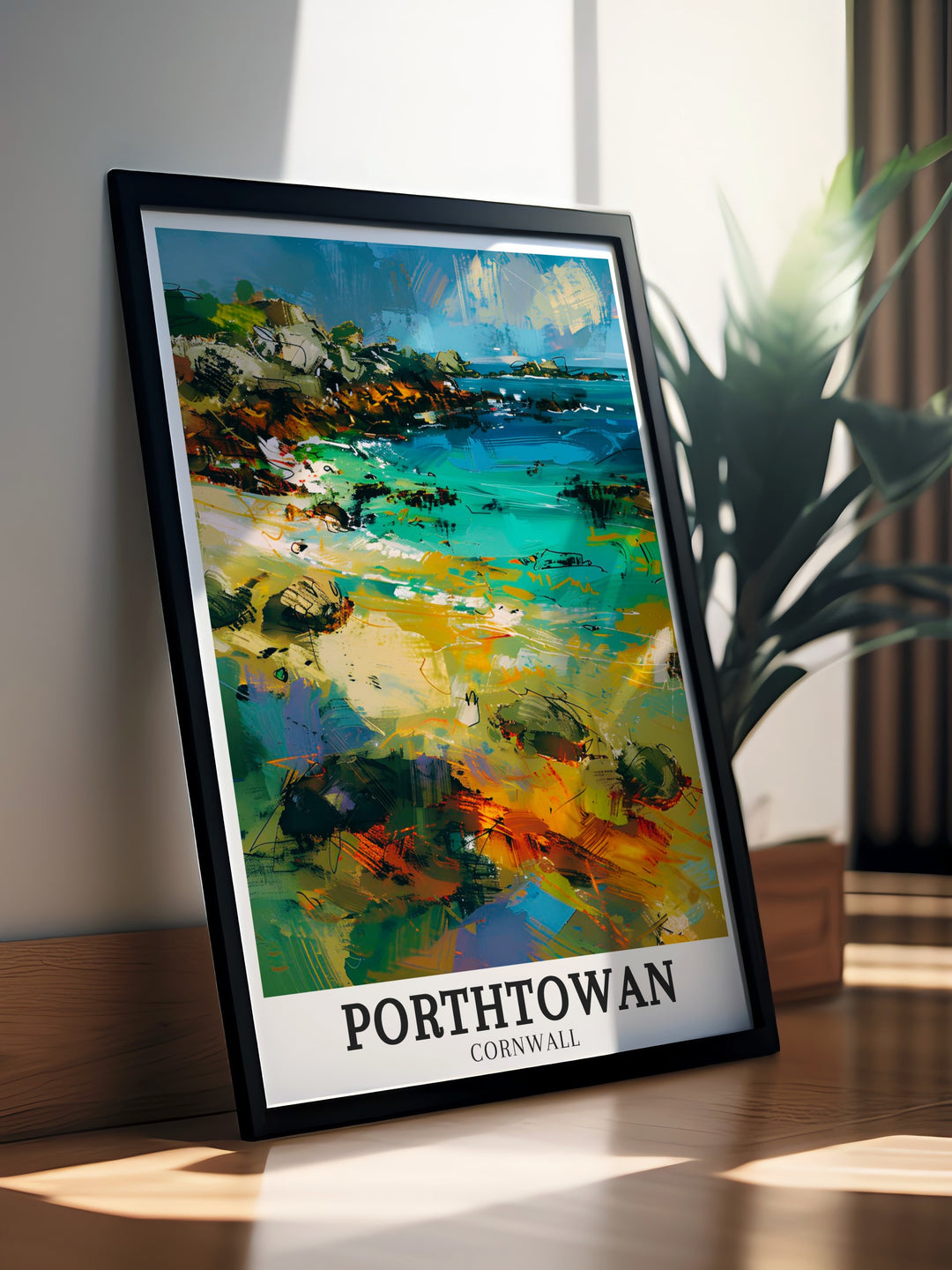 High quality Cornwall travel print capturing the rugged beauty of Porthtowan Beach and the tranquil charm of Portreath. This artwork offers a detailed depiction of Cornwalls stunning coastline, making it an ideal addition to any wall decor collection