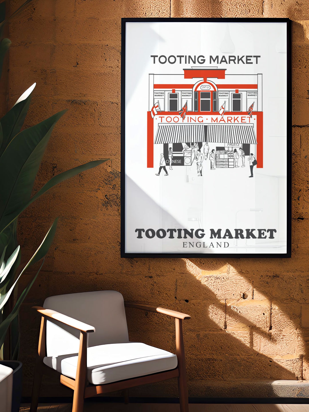 Retro railway poster of Tooting Market a beautiful piece of South London artwork that brings the charm and character of Tooting Bec and Tooting Broadway to life