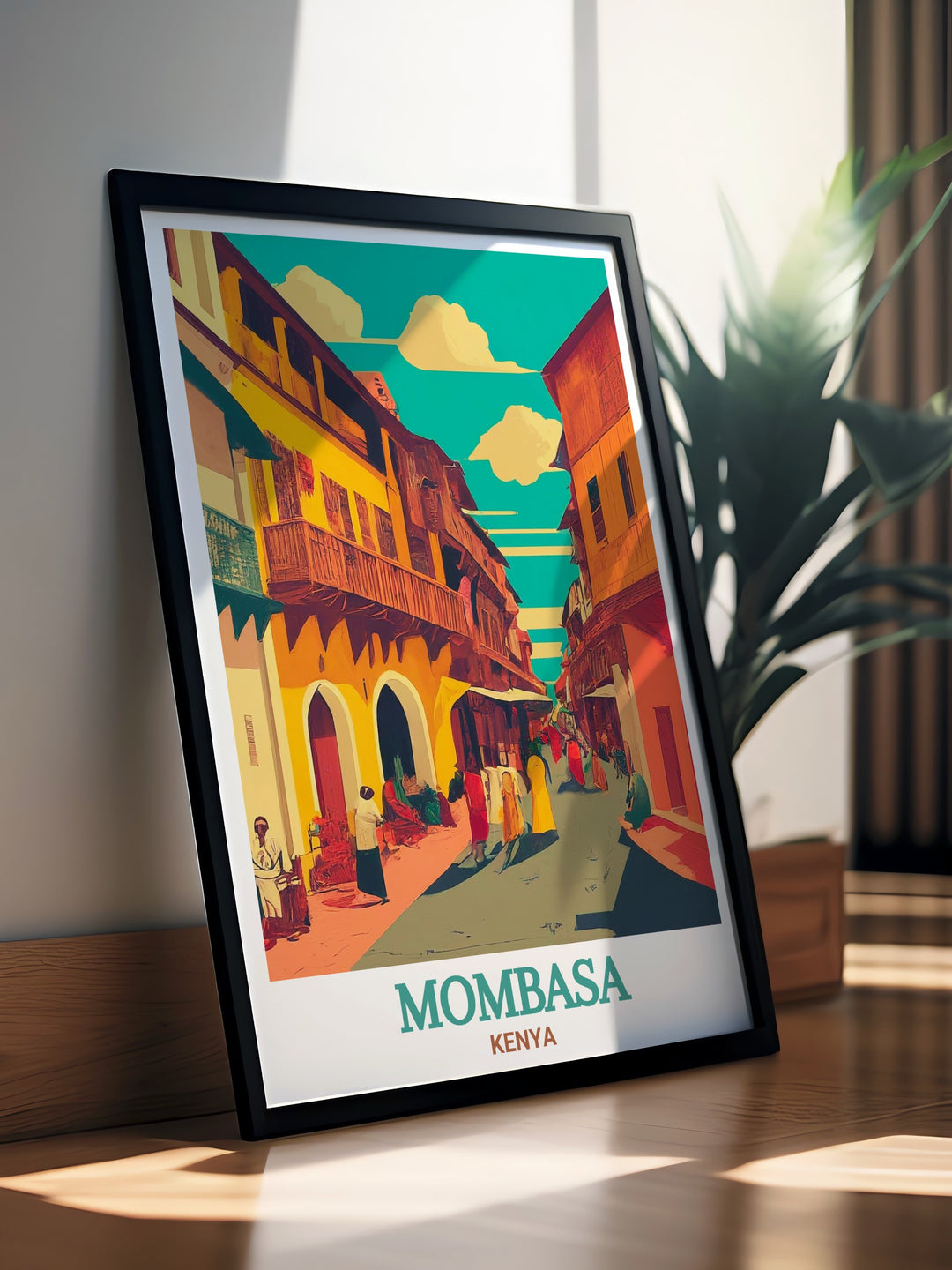 This Kenya Framed Art of Mombasa Old Town captures the fusion of Arabic, Portuguese, and African architecture that defines this iconic Kenyan destination. A perfect gift for those who appreciate history and travel.