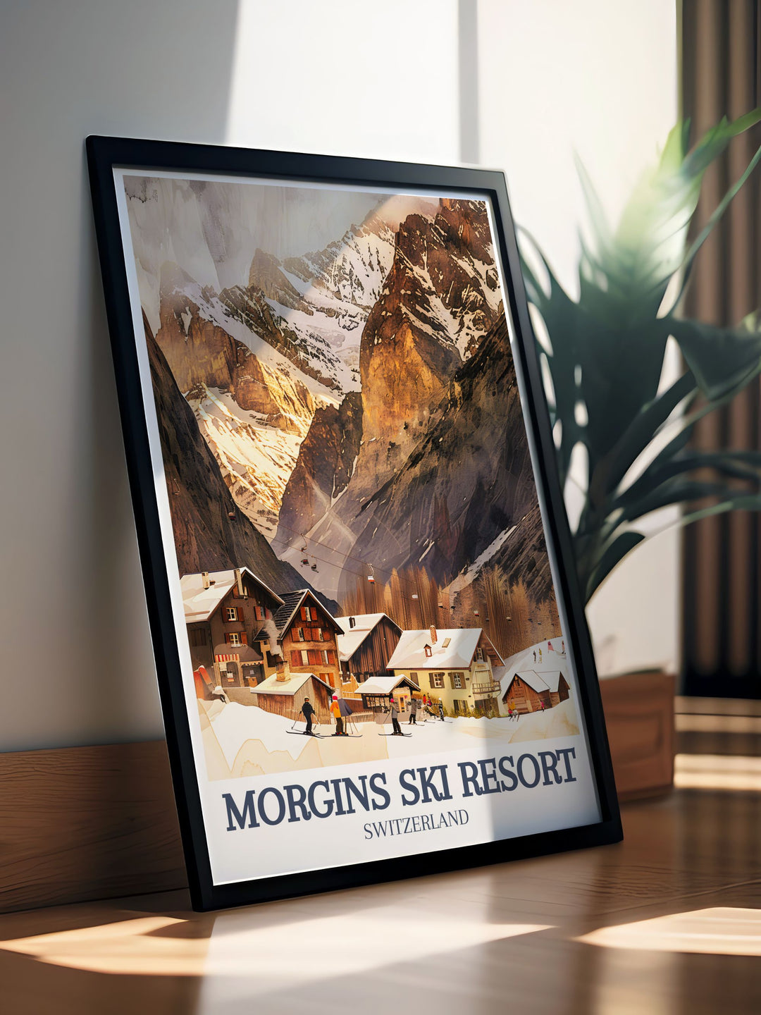 This Morgins Ski Resort Canvas Art brings the charm of Swiss skiing to your home. Capturing the beauty of the Portes du Soleil slopes and the towering Tête du Géant, this print is a perfect piece for those who love winter sports and Alpine landscapes.