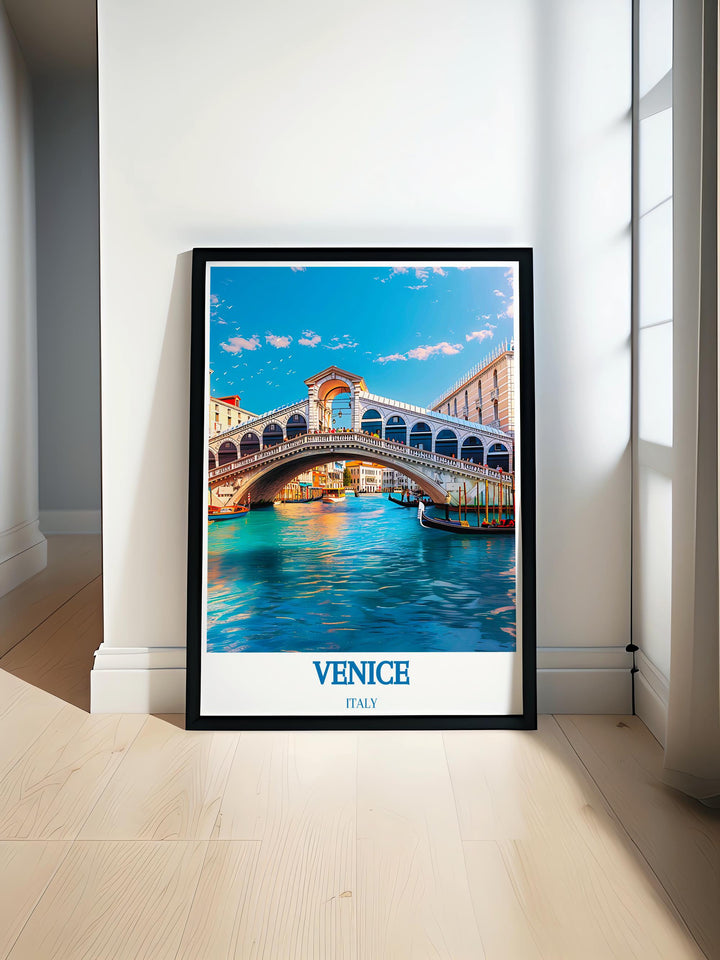 Venice Beach Poster featuring the vibrant colors of California paired with stunning Rialto Bridge artwork perfect for adding coastal charm to your home decor and creating an inviting atmosphere that reflects the beauty of iconic locations.