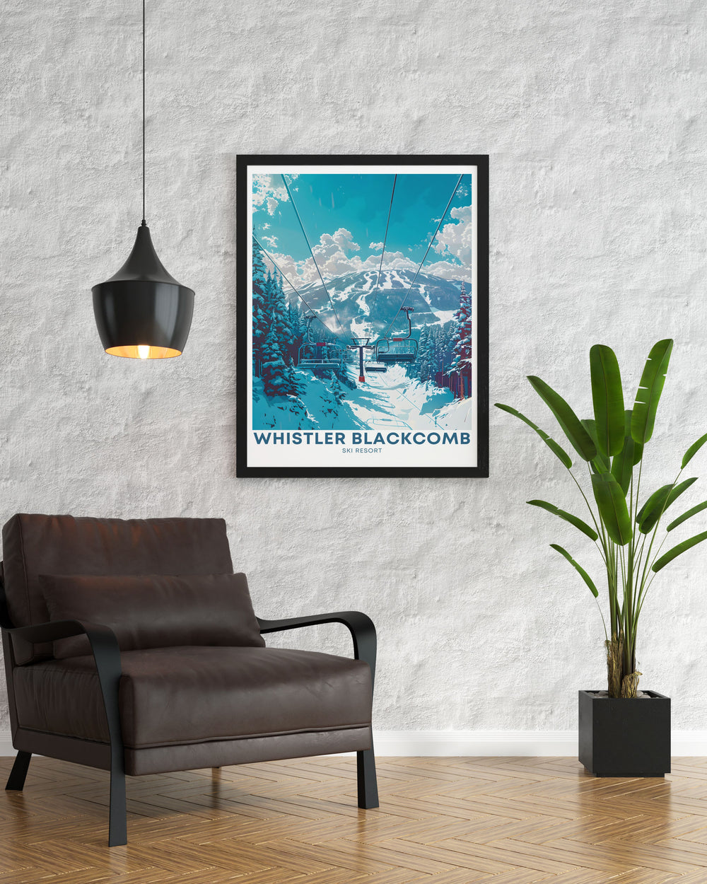 Vintage Whistler peak chair lifts print depicting the iconic chair lifts at Whistler Blackcomb, ideal for winter sports lovers looking to enhance their space with beautiful skiing artwork and snowboarding posters.